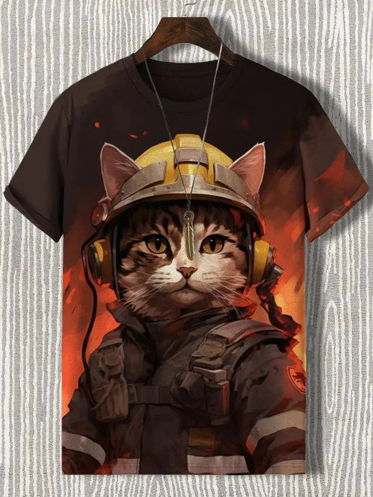 Samurai Cat graphic T-shirt by FitiqueFit featuring Japanese style 3D print on men's streetwear tee.