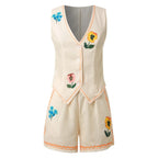 Vintage floral embroidered 2-piece summer casualwear set from Plush Fashion Hub with a lightweight, vibrant floral design.