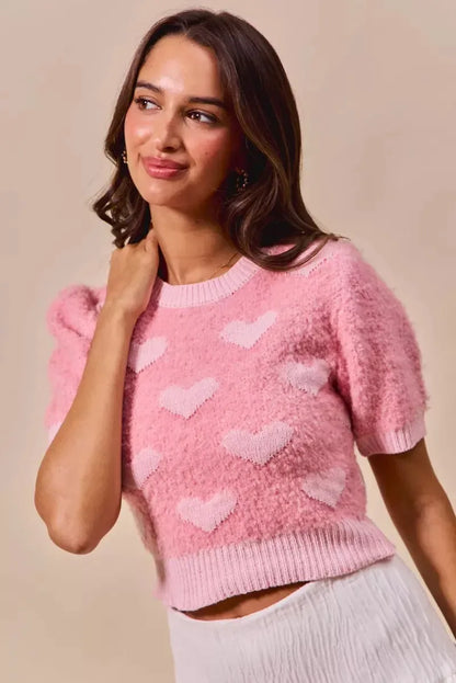 SO ME All Over Heart Valentine Cropped Sweater - Plush Fashion Hub