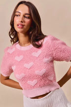 SO ME All Over Heart Valentine Cropped Sweater - Plush Fashion Hub