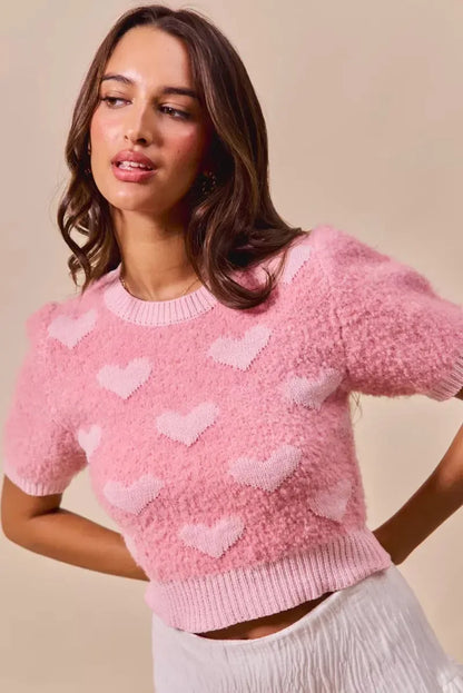 SO ME All Over Heart Valentine Cropped Sweater - Plush Fashion Hub