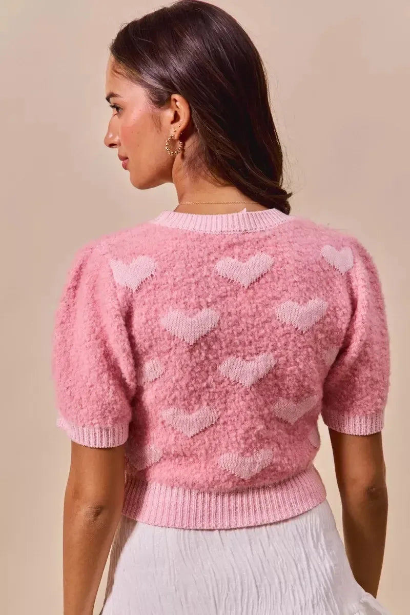 SO ME All Over Heart Valentine Cropped Sweater - Plush Fashion Hub