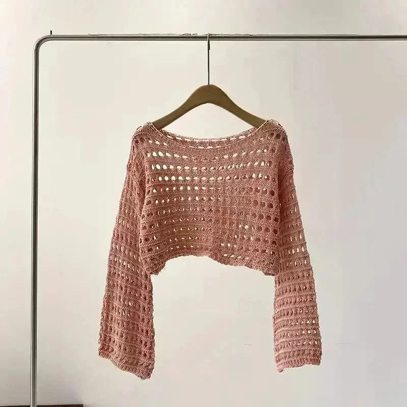 Women’s crochet knit beach cover-up from Plush Fashion Hub, casualwear with intricate crochet pattern and lightweight, breezy design.