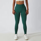 Seamless ribbed yoga leggings from FitiqueFit featuring tummy control fit, designed for activewear and comfortable movement.