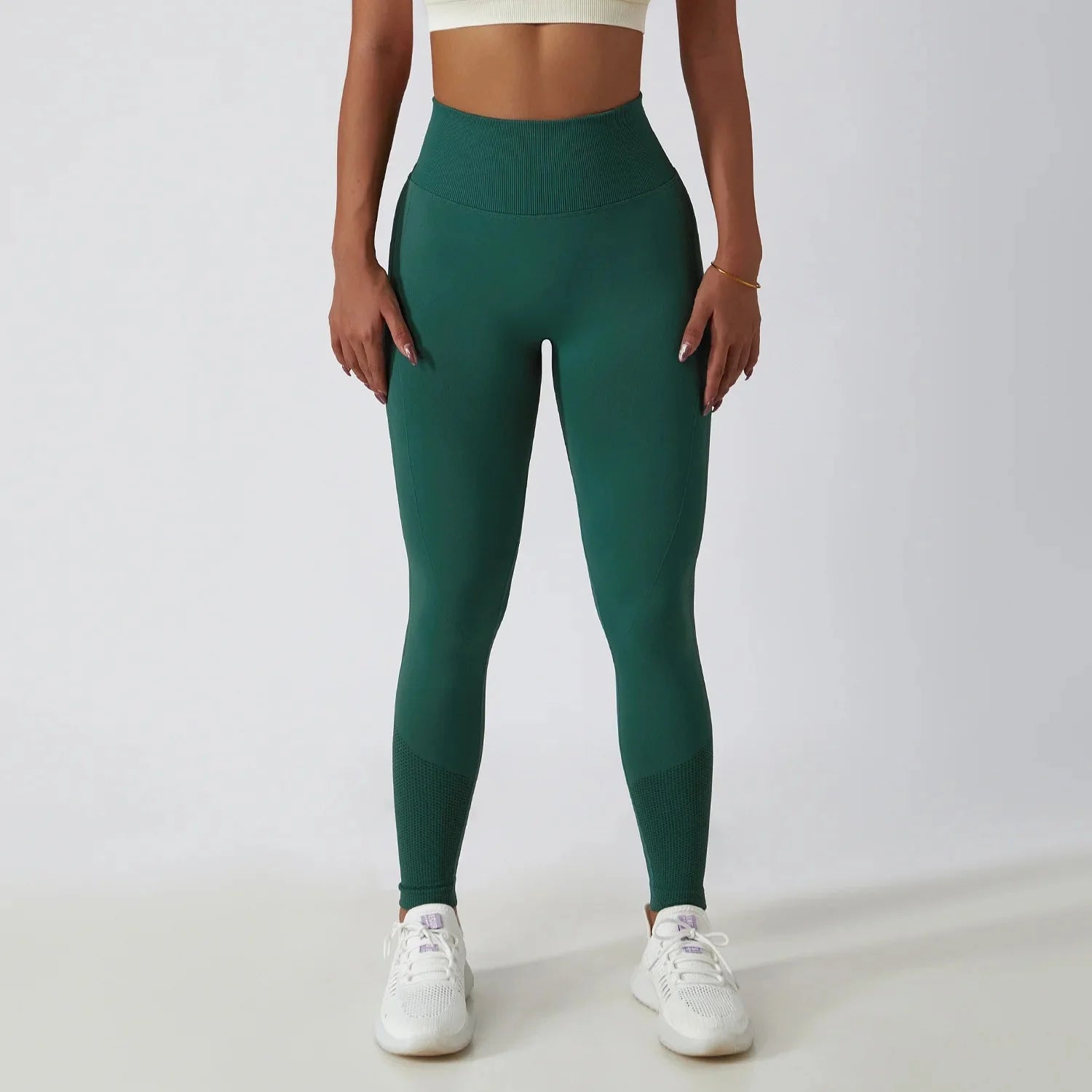 Seamless ribbed yoga leggings from FitiqueFit featuring tummy control fit, designed for activewear and comfortable movement.
