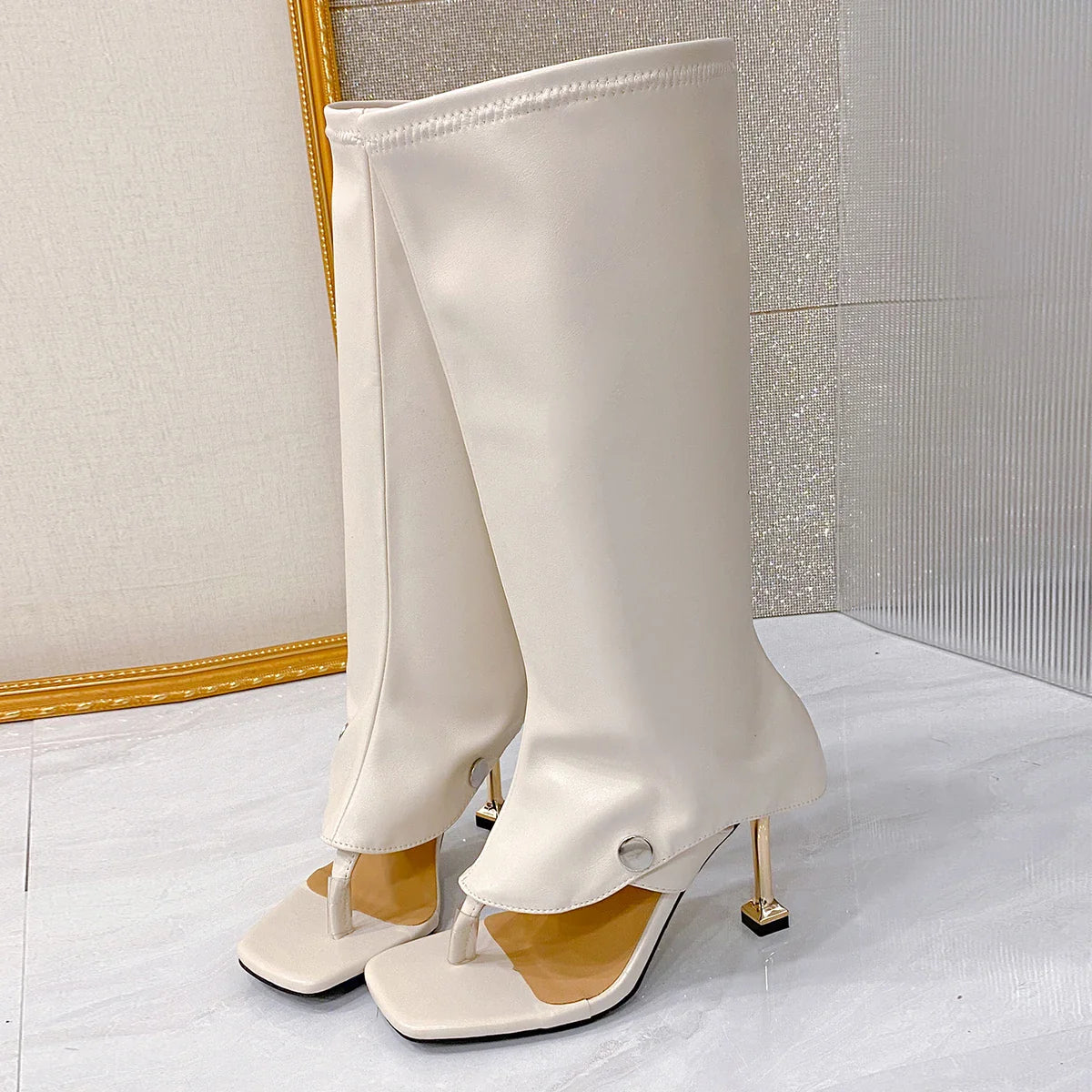 LadyShow women's stiletto high-heeled toe-clip long-leg tube boots with sleek design and stylish slip-on style.