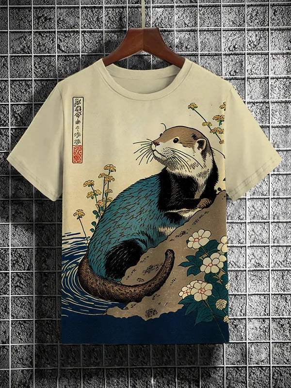 Samurai Cat Graphic T-Shirt by FitiqueFit featuring Japanese-style 3D print on men's streetwear tee.