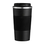 Stainless steel insulated travel mug with leak-proof lid, double-layer design, and portable vacuum bottle for sports and outdoor use.