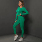 Women's seamless long sleeve yoga top by Plush Fashion Hub, showing the fitted, breathable activewear fabric on a model
