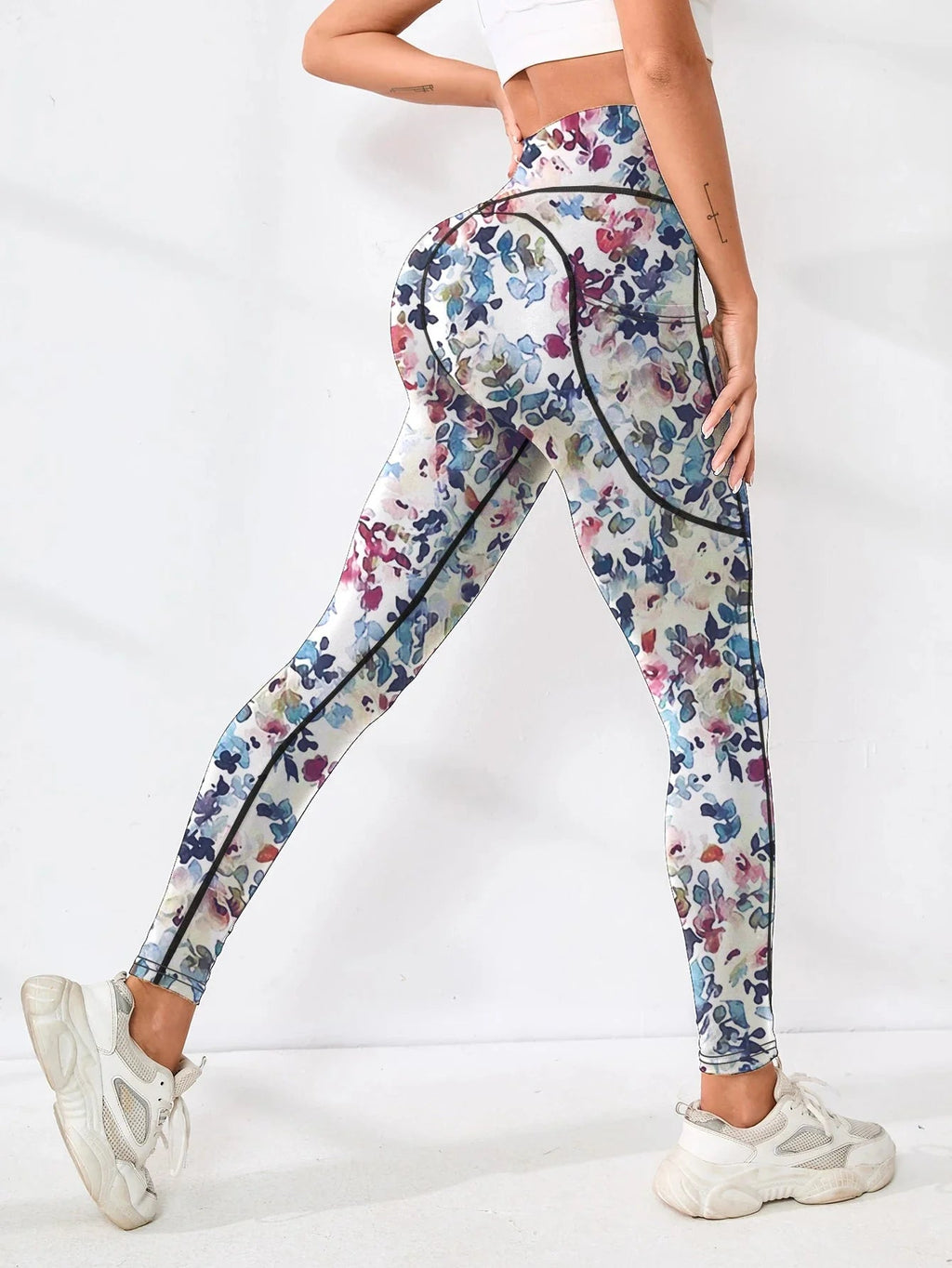 Printed high-waist pocket fitness leggings for women by FitiqueFit, featuring a stylish design and comfortable fit.