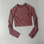 Seamless women's yoga crop top from Plush Fashion Hub, soft and stretchy activewear for comfortable workout sessions.