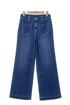 Sail Blue High Waist Wide Leg Jeans With Patch Pockets - Plush Fashion Hub