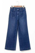 Sail Blue High Waist Wide Leg Jeans With Patch Pockets - Plush Fashion Hub