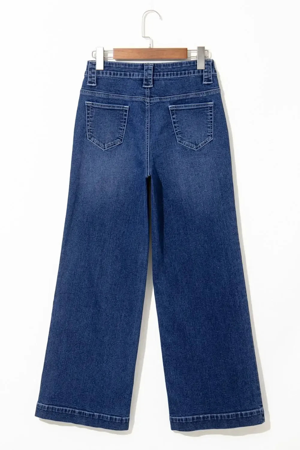Sail Blue High Waist Wide Leg Jeans With Patch Pockets - Plush Fashion Hub
