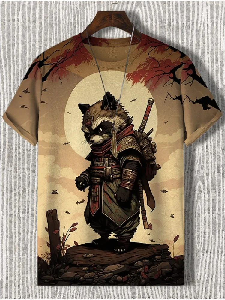 Samurai Cat graphic T-shirt by FitiqueFit featuring Japanese style 3D print on men's streetwear tee
