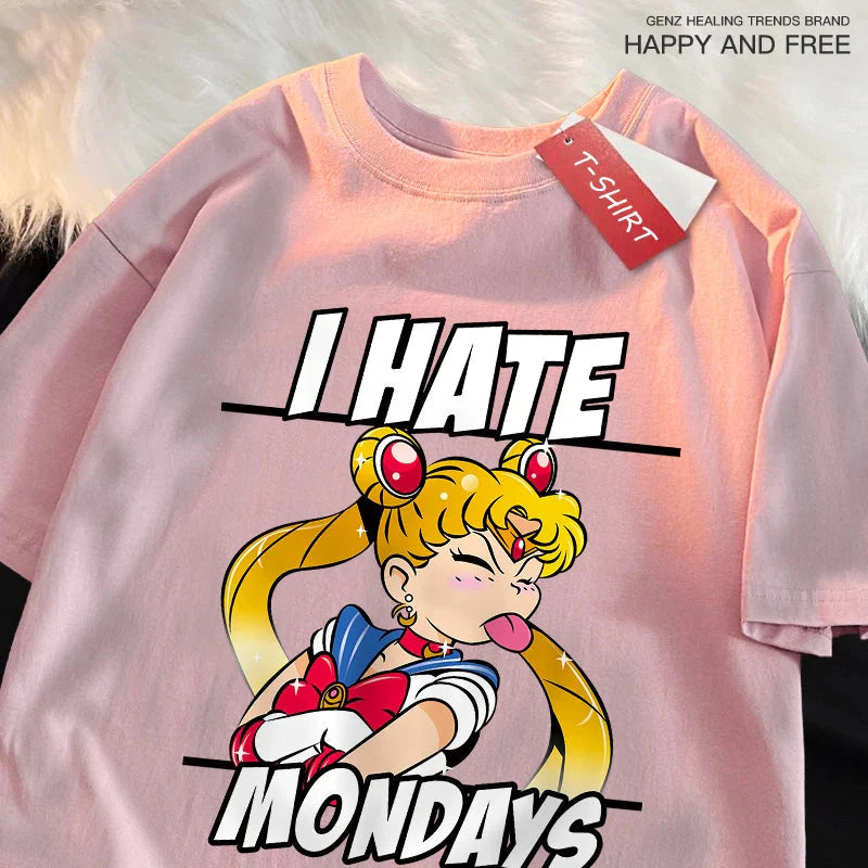 Sailor Moon tongue-out graphic T-shirt from Plush Fashion Hub, featuring playful anime streetwear design with vibrant colors.