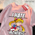 Sailor Moon tongue-out graphic T-shirt from Plush Fashion Hub, featuring playful anime streetwear design with vibrant colors.