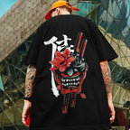 Oversized streetwear T-shirt by FitiqueFit featuring a bold 3D samurai knife print on front, casual and stylish.