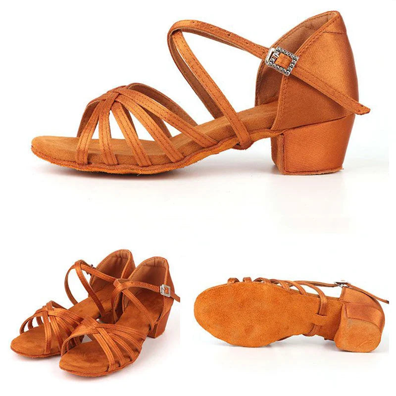 Children's ballroom and Latin dance shoes for girls by Plush Fashion Hub, modern tango style with sleek design.