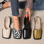 Leather toe cap sandals for women with square toes, flat soles, retro style, anti-slip beach slippers, by LadyShow.Store