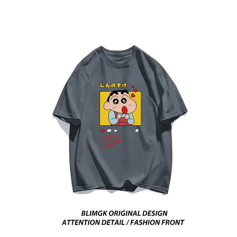 Crayon Shin-chan "Beloved Woman" cotton T-shirt by FitiqueFit featuring playful anime streetwear design with colorful graphics.
