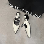 Summer women’s slip-on mules with metal decoration, thick heel, and comfortable street style footwear from LadyShow.Store.