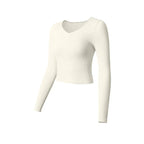 FitiqueFit SculptFit long sleeve yoga crop top in casualwear style, shown in black with fitted design and subtle branding.
