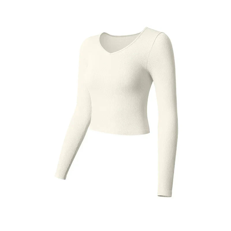 FitiqueFit SculptFit long sleeve yoga crop top in casualwear style, shown in black with fitted design and subtle branding.