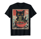 Kawaii Cat Ramen T-Shirt by FitiqueFit featuring Japanese anime-inspired graphic design on streetwear style tee