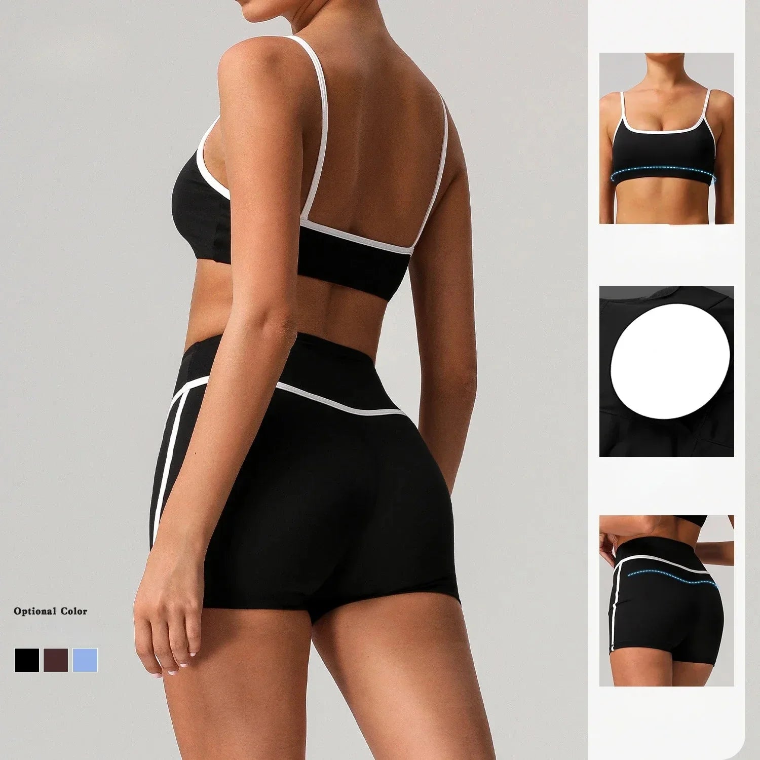 Black seamless yoga set from Plush Fashion Hub featuring high waist and hip-lifting design, perfect for activewear workouts.