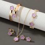 Plum Blossom Plant five-leaf necklace and earring jewelry set, featuring floral design from Plush Fashion Hub.