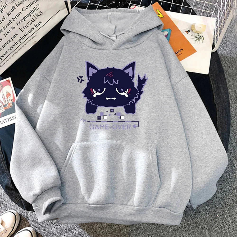 Genshin Impact Scaramouche cat hoodie by FitiqueFit, featuring a stylish streetwear design with Scaramouche character and cat graphics.