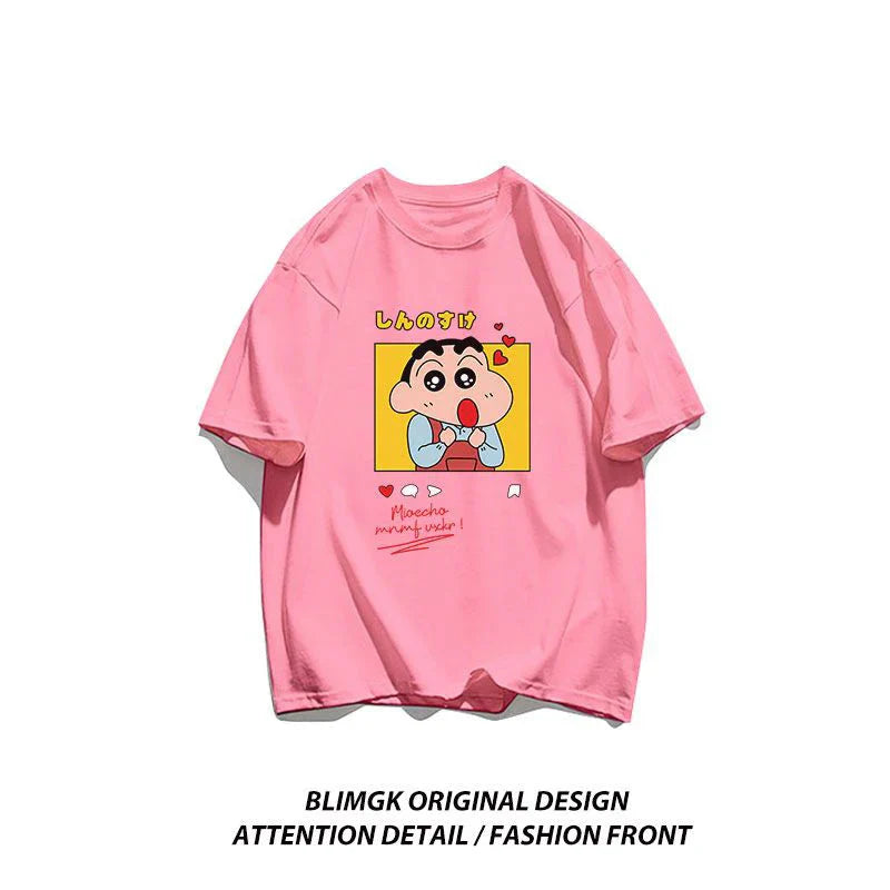 Crayon Shin-chan "Beloved Woman" cotton T-shirt by FitiqueFit featuring playful anime streetwear design.