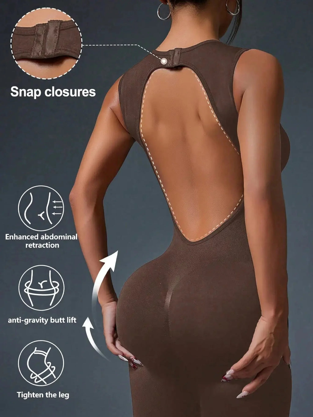 Seamless sleeveless yoga jumpsuit with zipper closure from Plush Fashion Hub, designed for comfortable activewear and flexible movement.