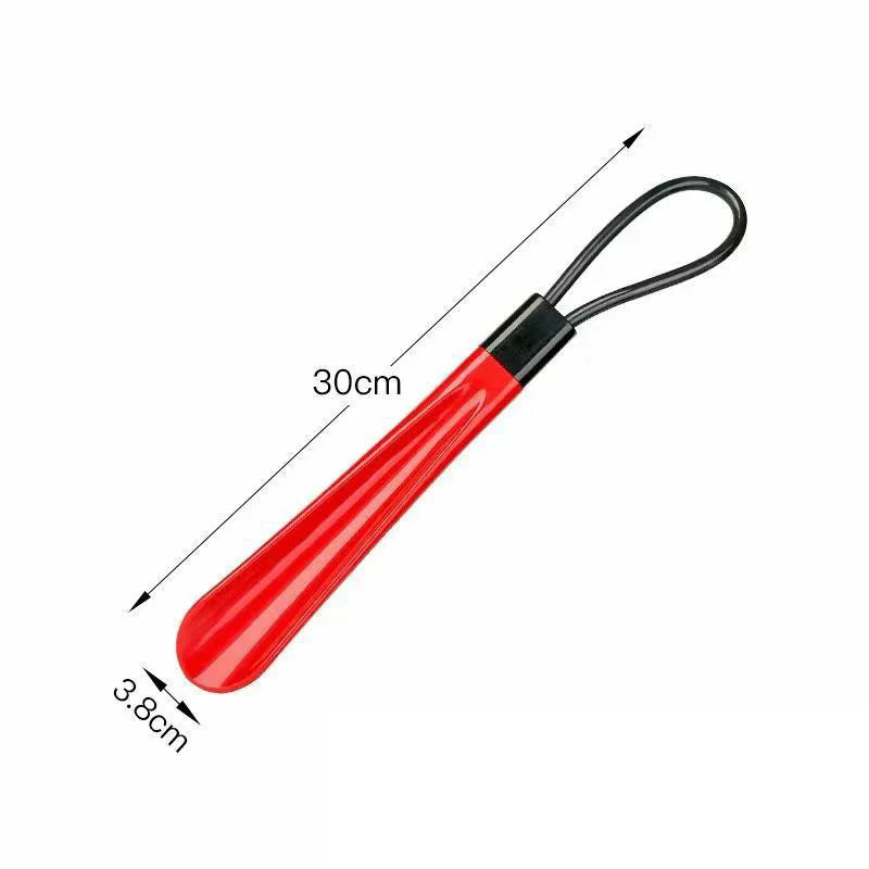 Flexible plastic shoe horn by Plush Fashion Hub, extra long and durable, perfect for pregnant women to assist with wearing shoes.