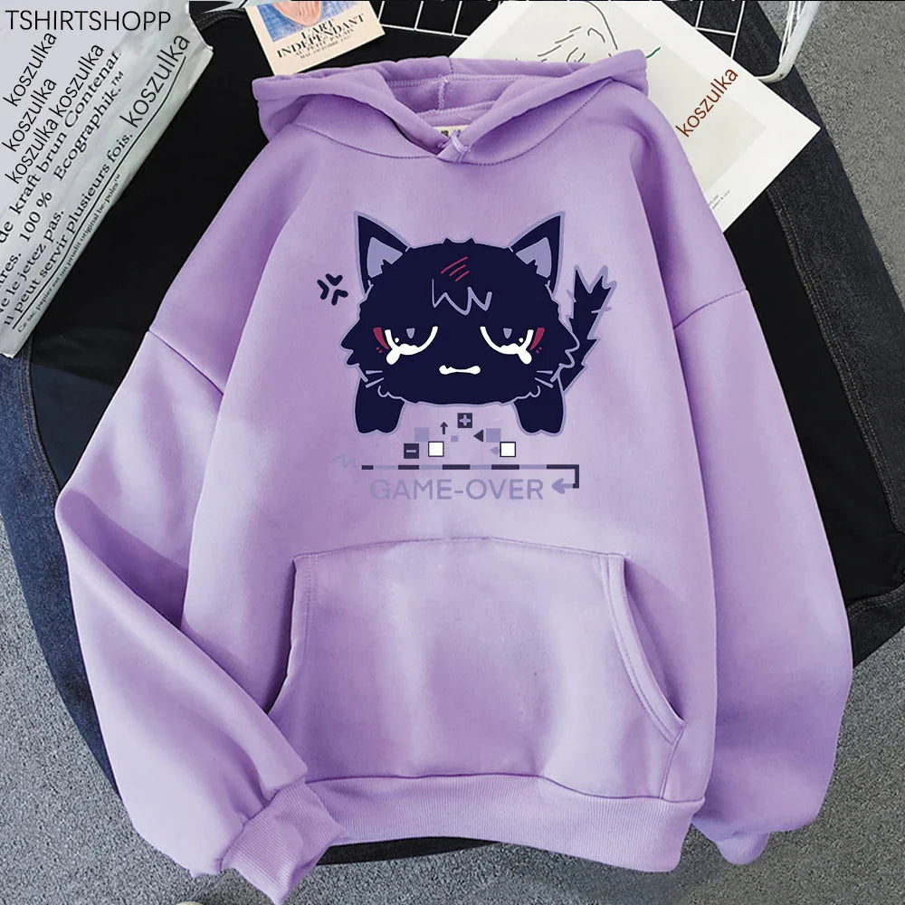 Genshin Impact Scaramouche cat hoodie by FitiqueFit featuring a detailed character print on soft streetwear fabric.