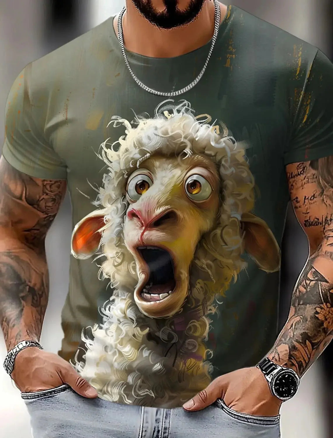 Bright yellow streetwear t-shirt by FitiqueFit featuring a bold 3D lion animal print design for summer casual style.