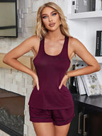 Soft scoop neck tank and shorts lounge set by Trendsi, comfortable two-piece pajama sleepwear for cozy nights.