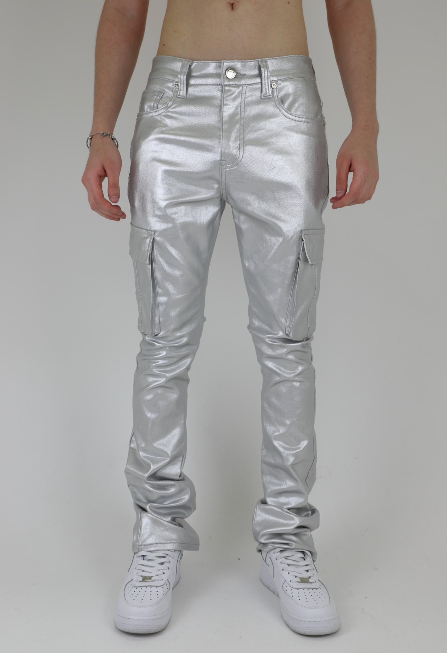 ARMOR JEANS ASJ8069 Metallica Dip Stacked Jeans, stylish denim pants with unique layered design and modern fit, front view.