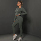Women's seamless long sleeve yoga top by Plush Fashion Hub, featuring a fitted activewear design in soft, stretchy fabric.