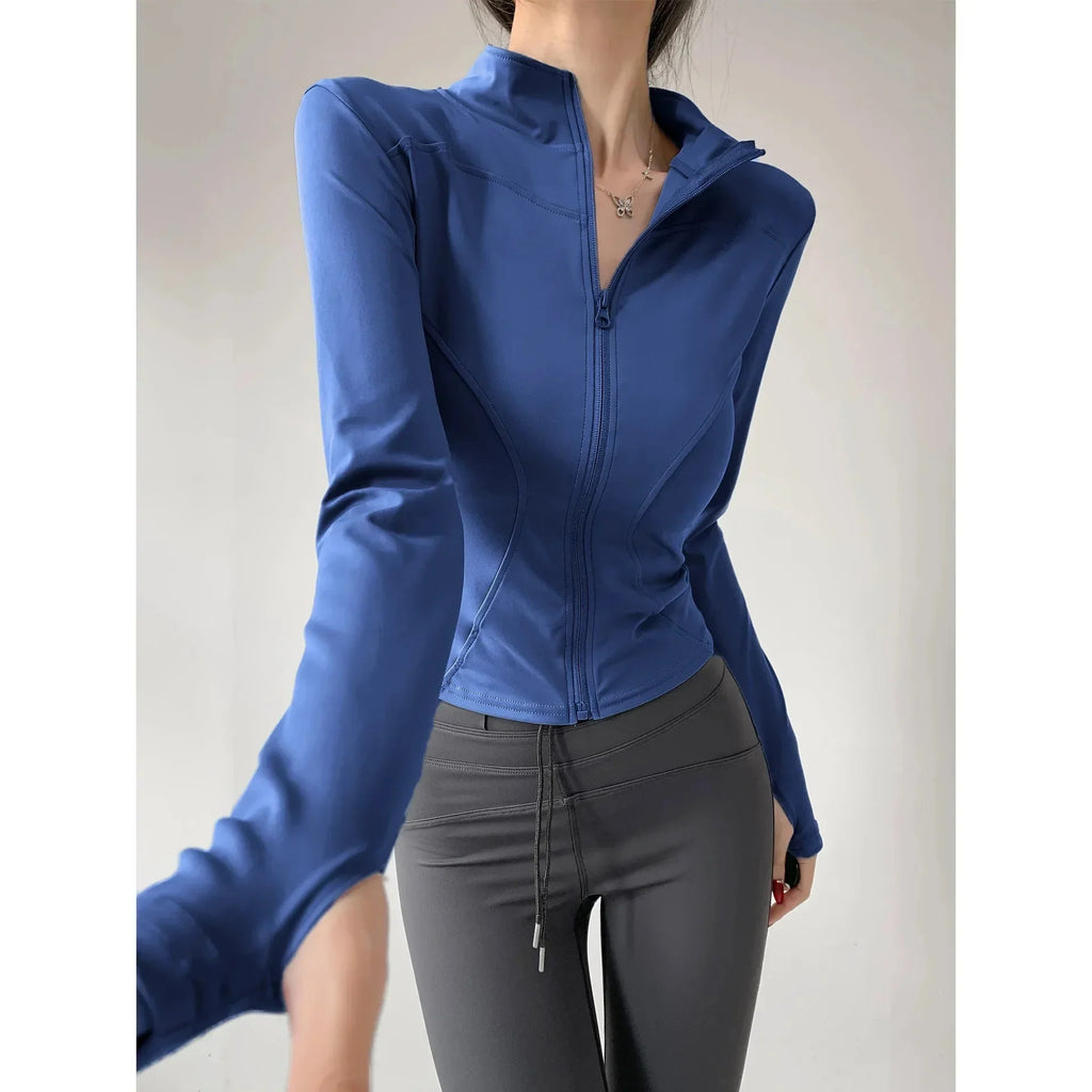Women’s Sun Quick-Drying Zip-Up Sports Jacket by FitiqueFit, shown in a sleek design with a front zipper and sporty fit.