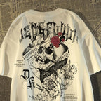 Pure cotton retro skull print T-shirt from FitiqueFit, featuring a bold streetwear design with a classic skull graphic.