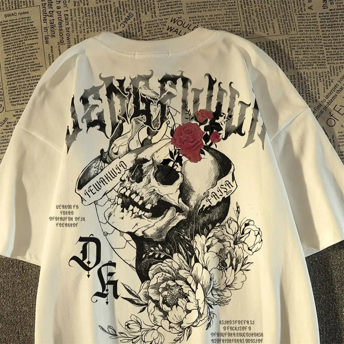 Pure cotton retro skull print T-shirt from FitiqueFit, featuring a bold streetwear design with a classic skull graphic.
