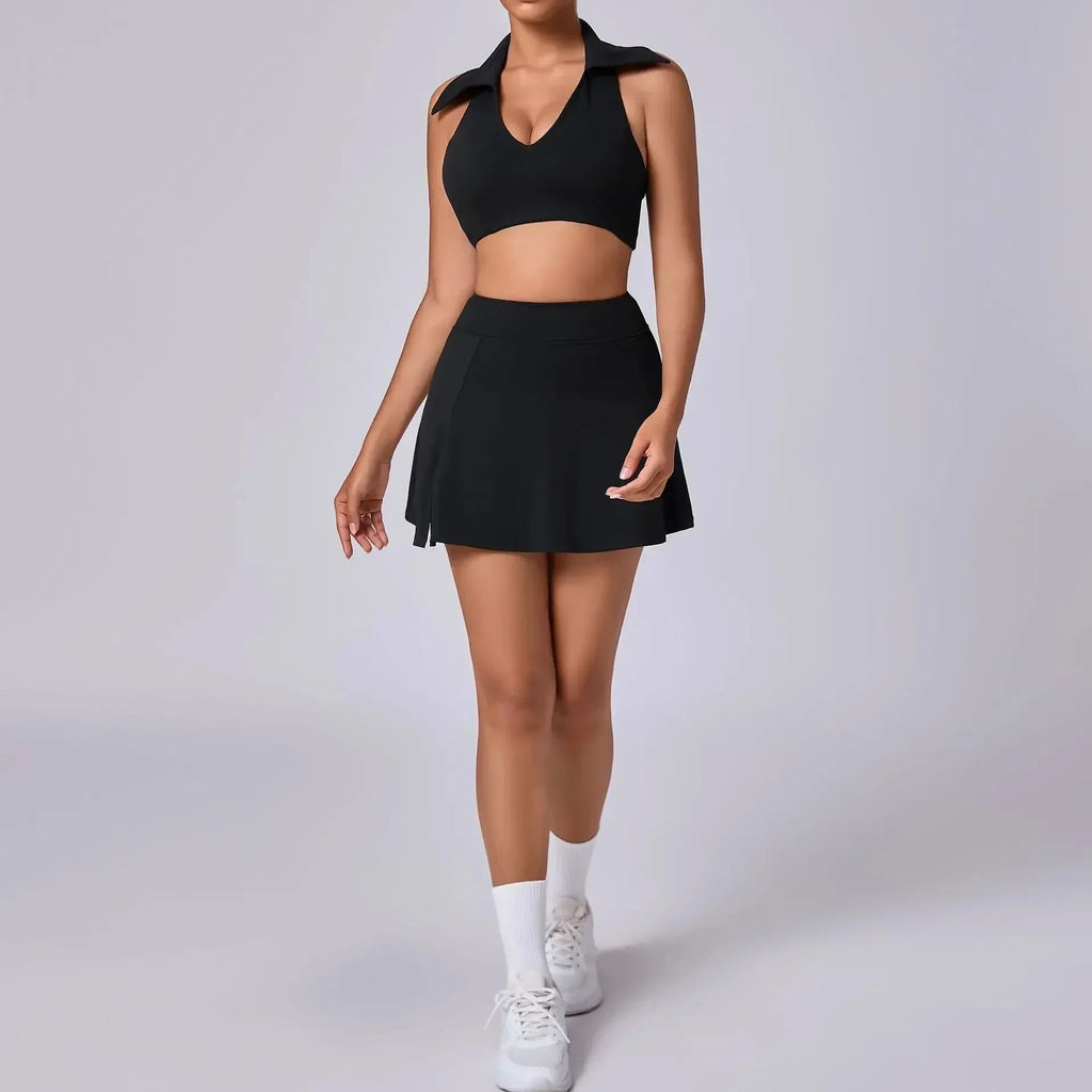 Seamless tennis skirt set by Plush Fashion Hub featuring a quick-dry activewear outfit for workout and sports activities.