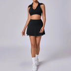 Seamless tennis skirt set by Plush Fashion Hub featuring a quick-dry activewear outfit for workout and sports activities.