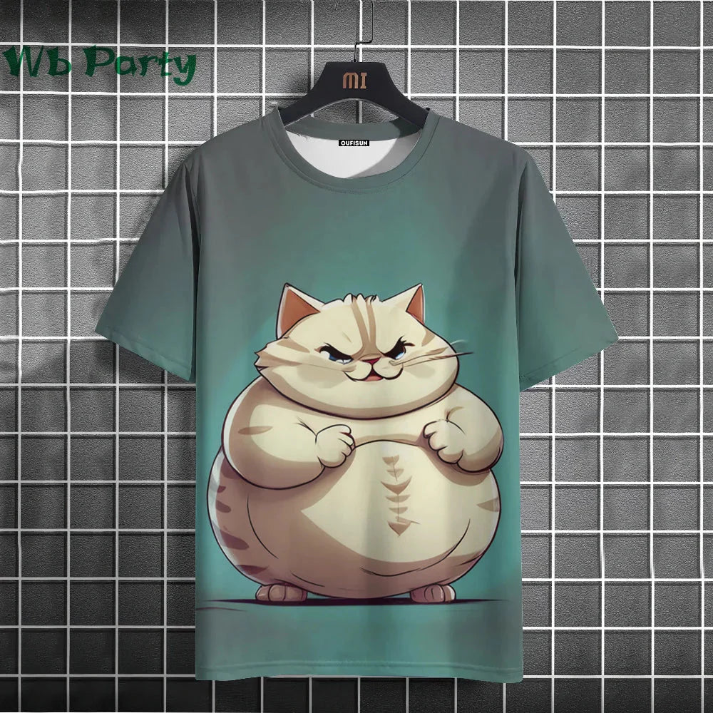 Black streetwear Y2K graphic T-shirt with colorful cat print from Plush Fashion Hub, showcasing bold, trendy design.