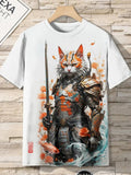 Samurai Cat graphic T-shirt by FitiqueFit featuring Japanese-style 3D print, men's streetwear tee with bold design.