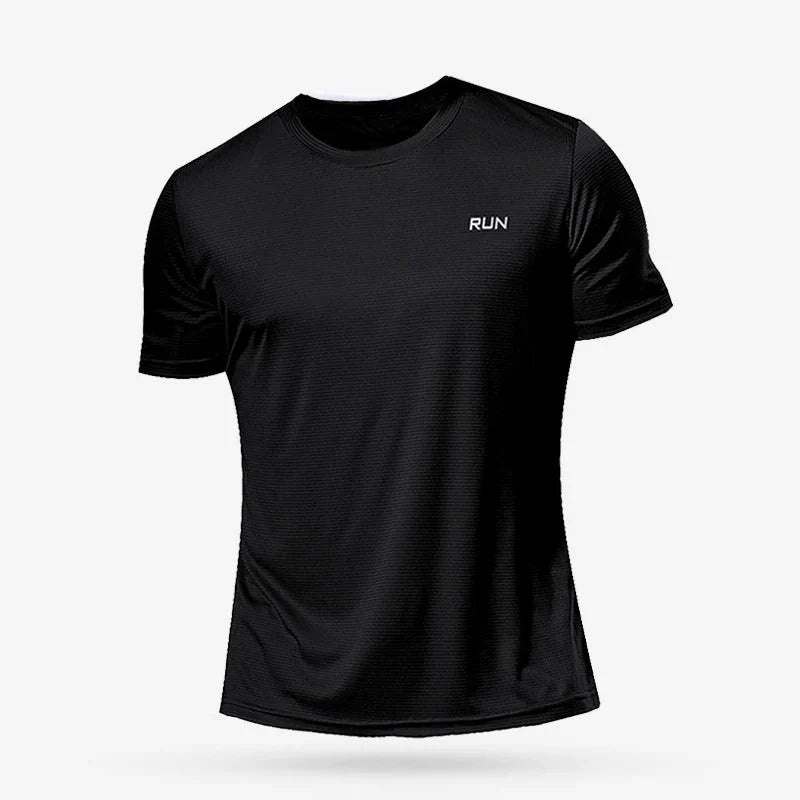 Men's Plush Fashion Hub quick-dry compression activewear shirt, shown in black with moisture-wicking fabric and athletic fit.
