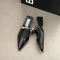 Summer women’s slip-on mules by LadyShow with metal decoration, thick heels, and comfortable street style footwear.