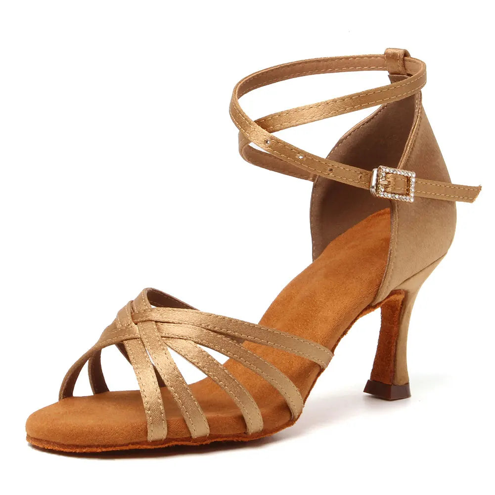 Women’s suede sole Latin dance shoes with Cuban heel by Plush Fashion Hub, designed for ballroom, tango, and party dancing.